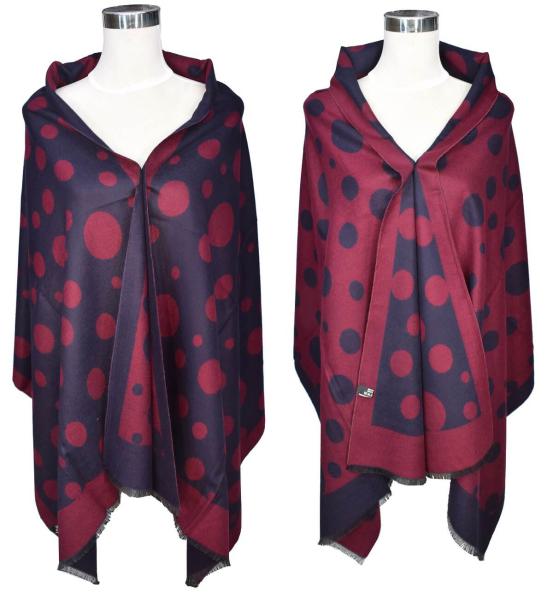 Scarf Shawl Viscos fleecy Points Red Bordeaux Navy